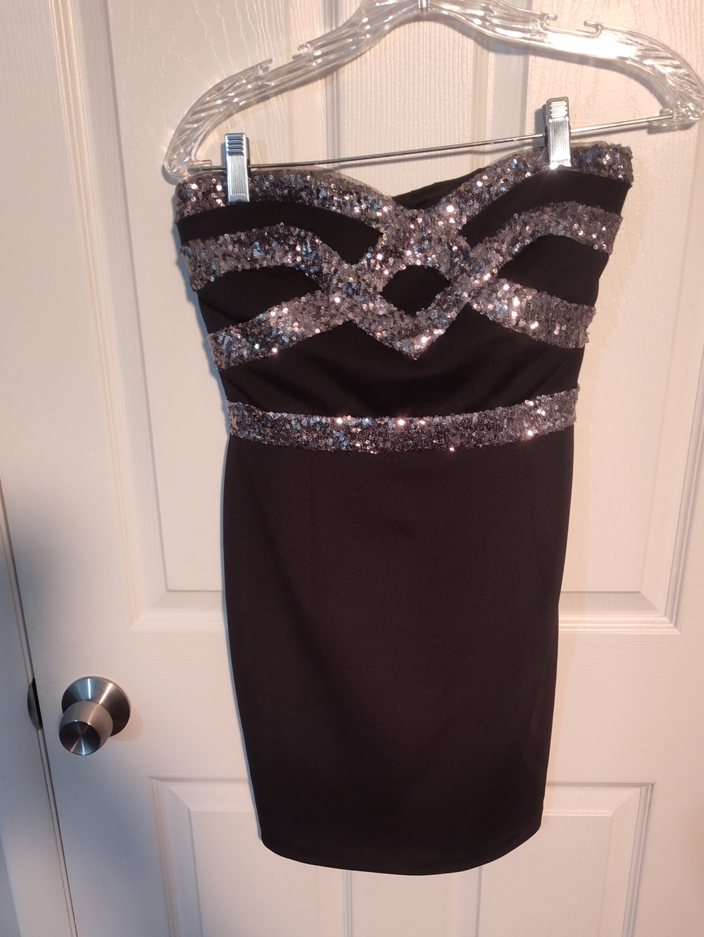 Blondie Nites Black Strapless Sequin-Trim Bodycon Dress